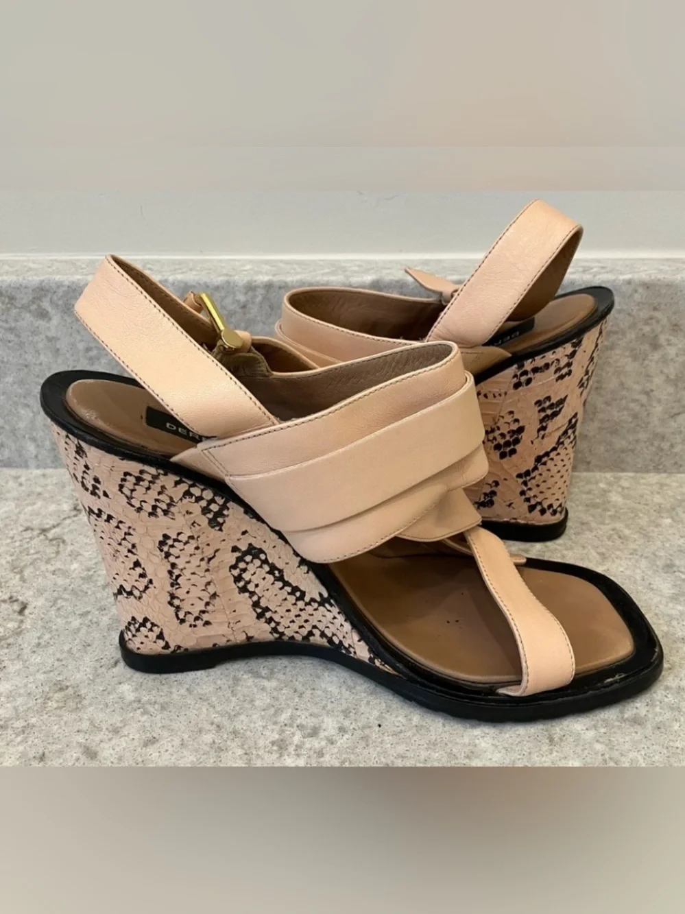 Derek Lam Blush Leather Cork-Pattern Wedge Sandals